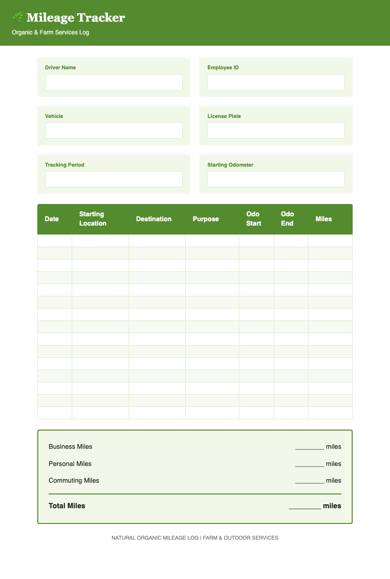 Olive natural mileage tracker